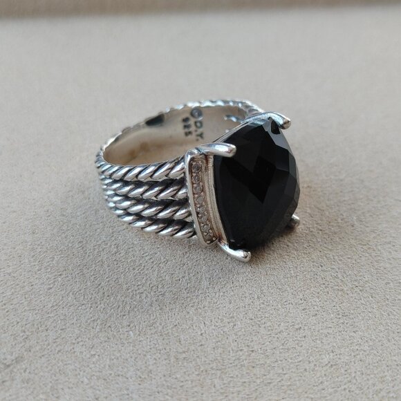 David Yurman Wheaton 925 Sterling Silver Ring Black Onyx & Diamond size 9 - Picture 6 of 11
